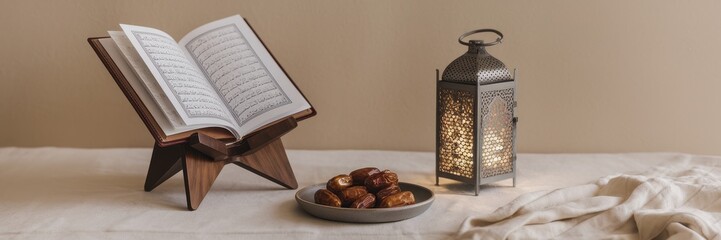 Quran Dates Lantern Peaceful Ramadan Setting