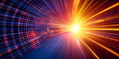 A vibrant, abstract depiction of light and movement, resembling a tunnel or warp drive in a sci-fi context. Concept Abstract Light Movement, Sci-Fi Tunnel Design, Vibrant Color Dynamics