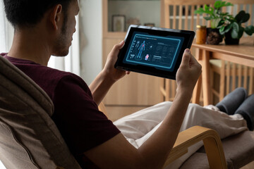 Medical science technology and futuristic healthcare virtual computer software analyze human health...