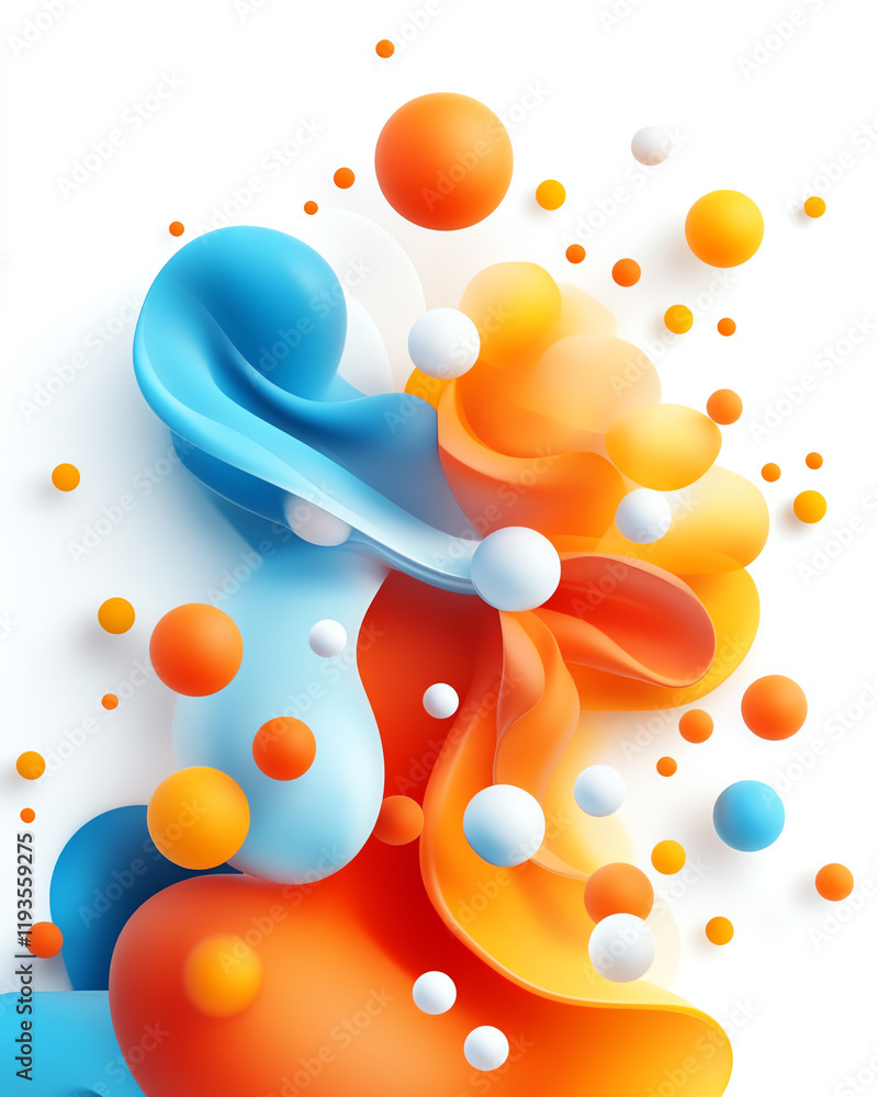 Poster vibrant abstract shapes and colorful spheres create an energetic composition, ideal for modern desig