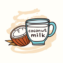 Coconut Milk In Cup Doodle Vector Illustration