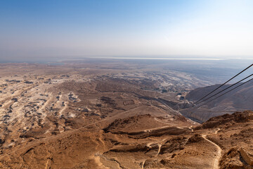 View from on Masada of the surrounding area including the Dead Sea in Israel.

