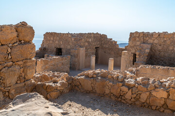 The ruins of the bath house on Masada in the Judean Desert in Israel.
