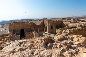 The ruins of the bath house on Masada in the Judean Desert in Israel.
