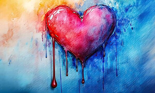 Melting heart watercolor painting representing lost love and sadness