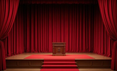 Elegant stage with red curtains and podium