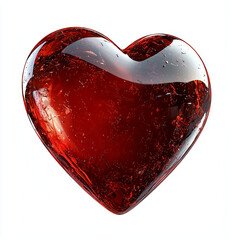 3D Glass Glossy Red Heart Render Isolated White Background