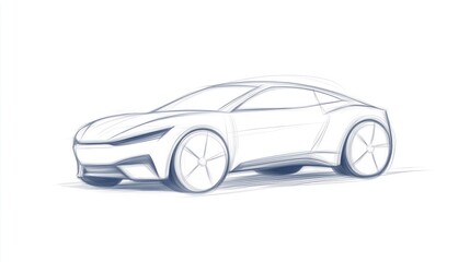 Sleek Car Design Illustration Featuring Aerodynamic Lines and Modern Style in Blue Sketch on White Background For Automotive Innovation Concept and Futuristic Vehicle Development