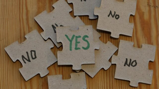 Yes or no puzzle pieces. Concept video.