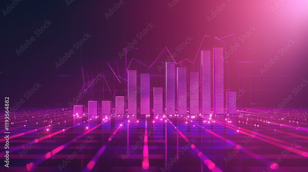 Aufkleber digital data visualization with vibrant pink bars and lines