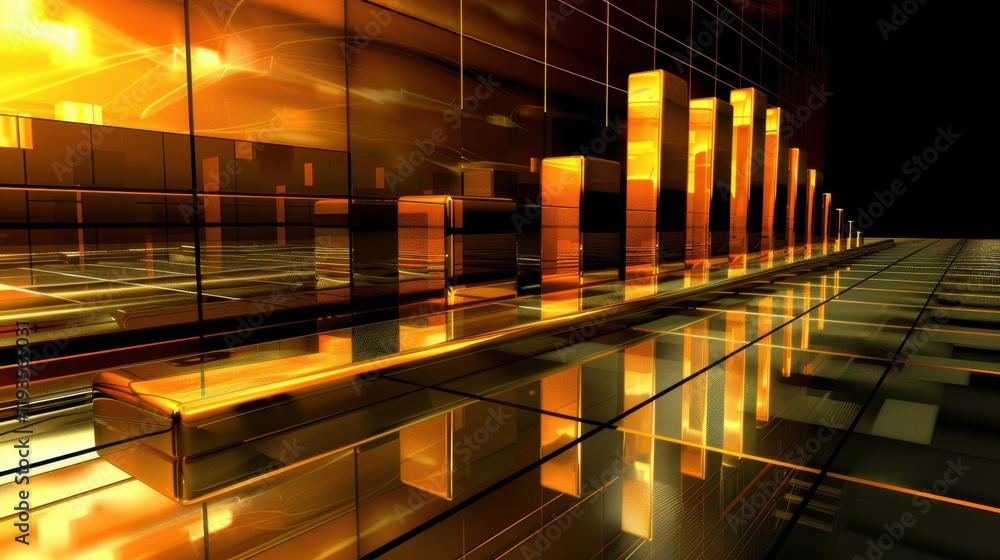 Aufkleber dynamic golden bars represent data visualization in modern digital environment, reflecting innovatio