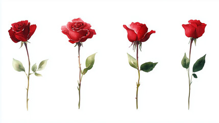 Obraz premium Watercolor set of crimson roses flowers isolated on white background
