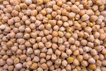 Full-Frame Close-Up of White Chickpeas, Garbanzo Beans, Ceci Beans, or Egyptian Peas, Kabuli Peas