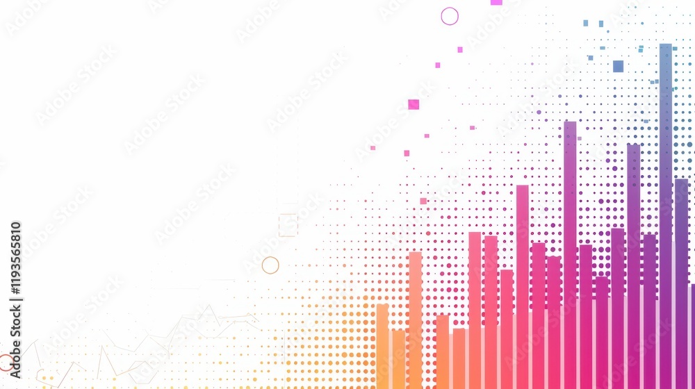 Poster colorful abstract data visualization with bars and dots