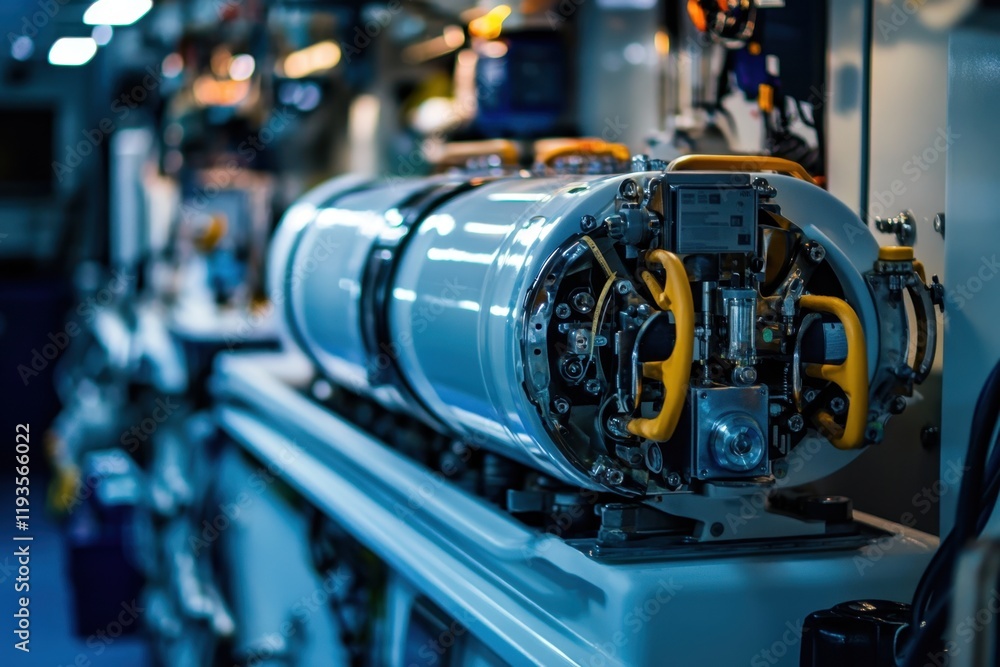 Poster advanced machinery within a modern engineering facility showcases complex design and technology