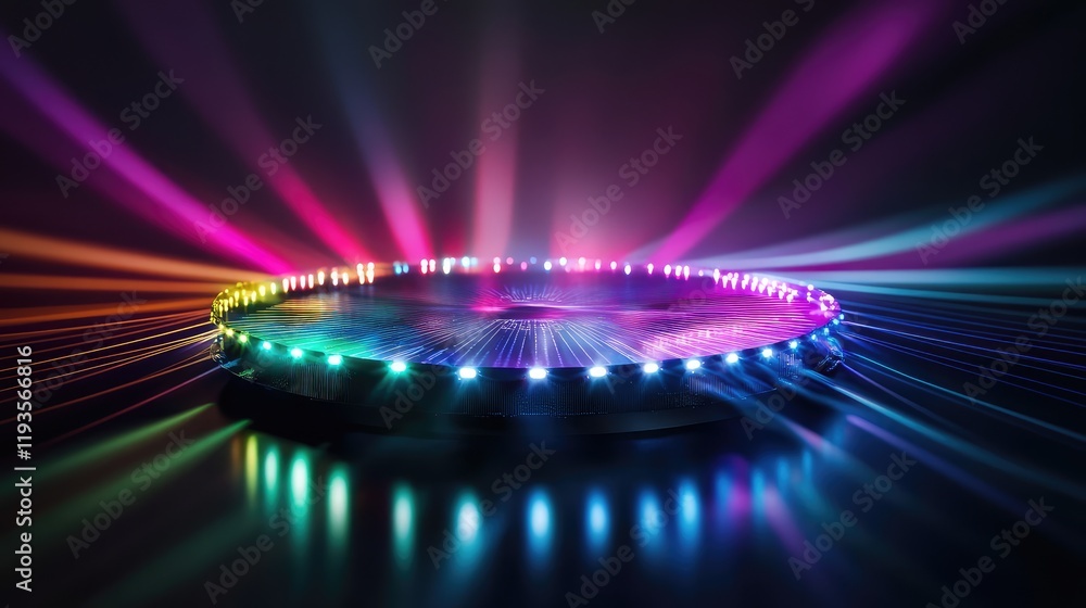 Aufkleber floating holographic interface of a next-gen computing system, radiating multicolored light beams