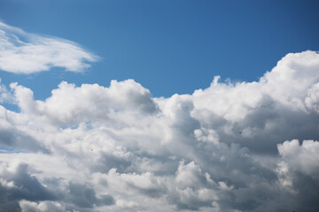 Fluffy White Clouds Against a Clear Blue Sky