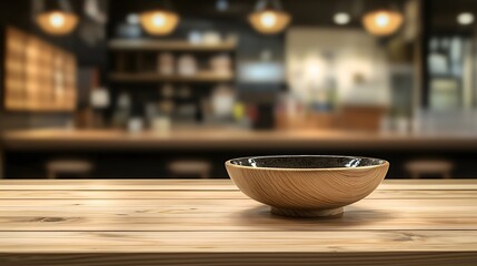 Rustic Wooden Table with Minimalist Ceramic Bowl in Cozy Setting