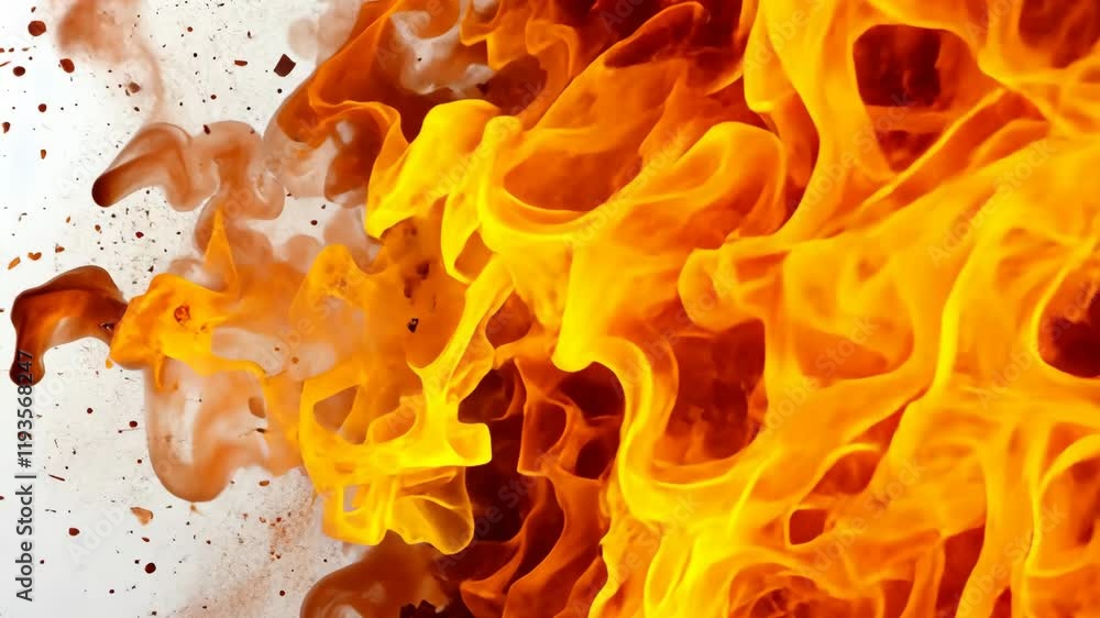 Poster vibrant flames dancing against a white background showcasing the power of fire on display at a dynam