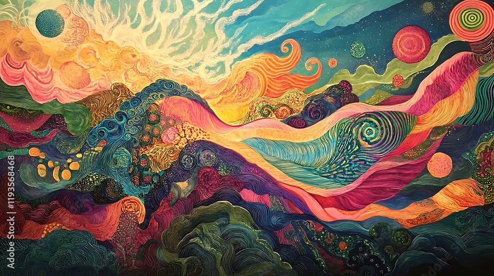 Poster abstract colorful landscape with celestial elements