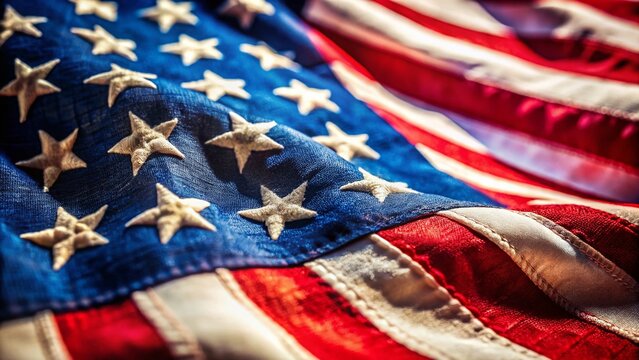 Macro 4th of July American Flag with Blank Space for Greeting - Patriotic Stock Photo