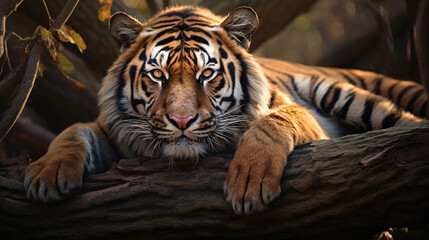 Fototapeta premium Majestic Tiger Resting on a Log