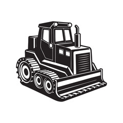 bulldozer silhouette, black and white silhouette, vector and illustration