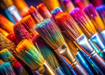 Macro Close-up of Artist Paint Brushes, Bristles and Textures