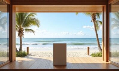 Serene beach view from modern interior