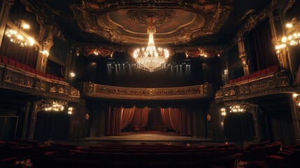 Obraz premium Elegant Vintage Theater Interior With Crystal Chandelier