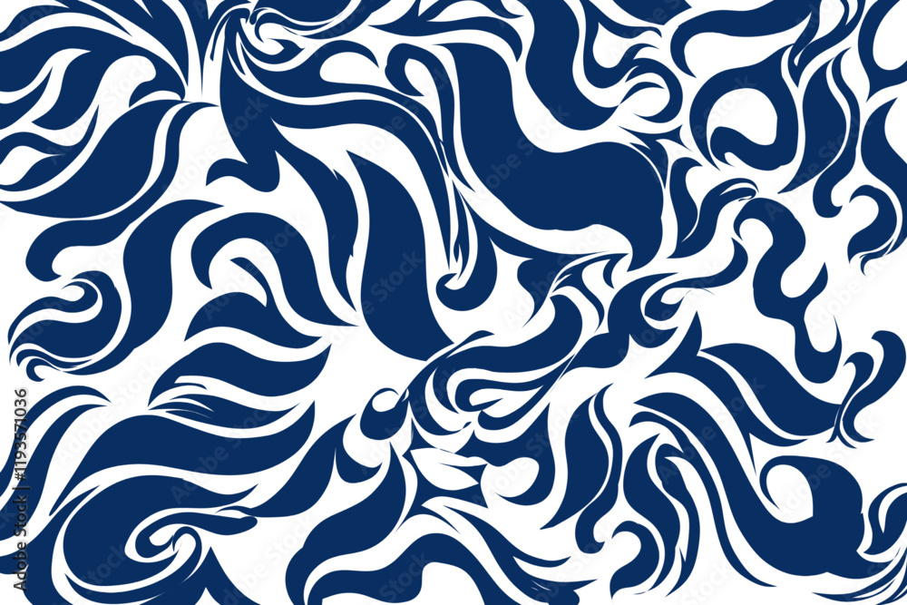 Wall mural seamless pattern with blue abstract wave pattern on white background