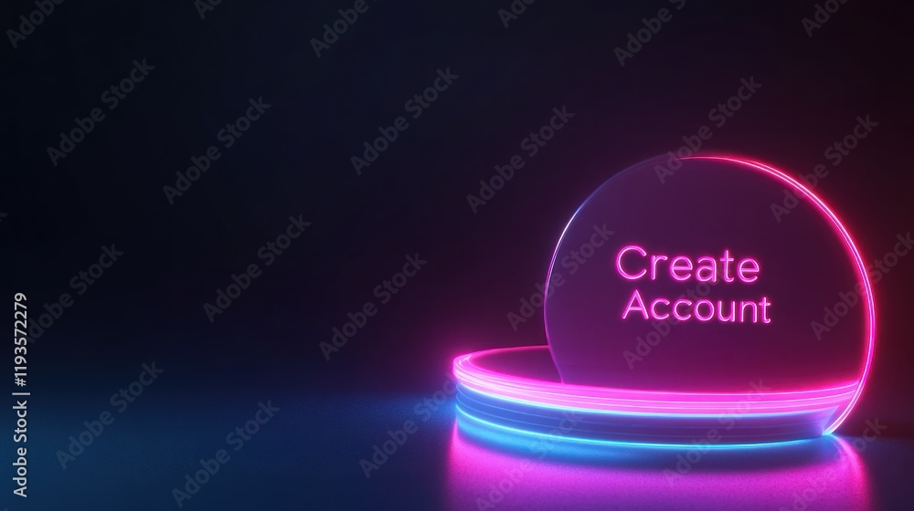 Poster neon glow create account prompt futuristic digital interface design