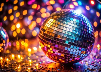 Obraz premium Macro New Year's Eve 2025: Glittering Disco Ball & Festive Lights