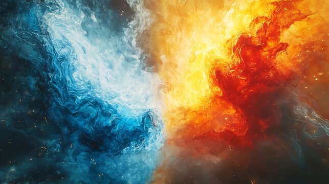 Creative representation of metaphysics illustrating dualism of existence and reality through abstract art and symbolic cosmic diagrams