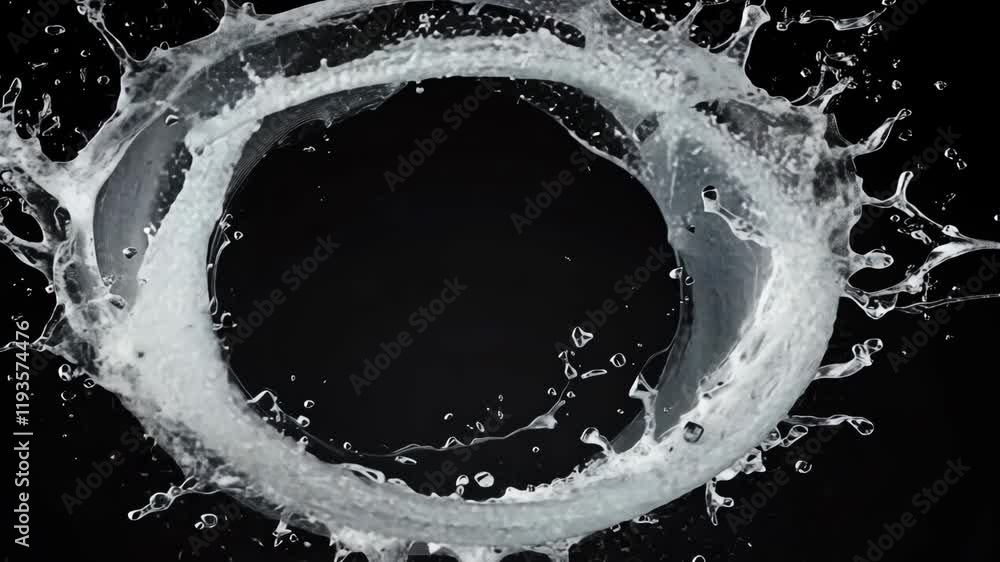 Aufkleber water splash creating a circular pattern against a black background in a dynamic, energetic moment o