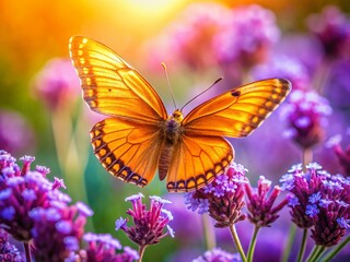 Macro Photography: Delicate Mauve Flowers and Vibrant Orange Butterfly