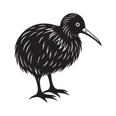 kiwi bird silhouette, black and white silhouette, vector and illustration