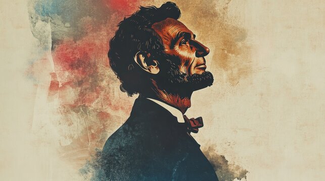 Illustration of a distinguished gentleman in profile with textured vintage style background