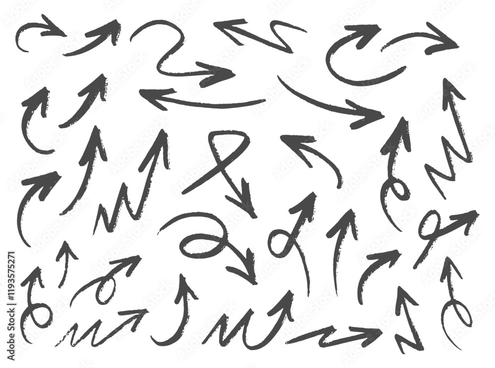 Fototapete Hand drawn arrows collection Set simple flat arrows isolated on white background. Arrow mark icons and arrow paint. Stock vector. EPS10.