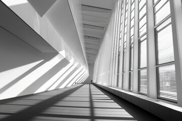 Obraz premium Modern architectural design creates striking shadows in a long corridor