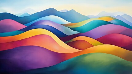 Abstract Colorful Rolling Hills Landscape Art