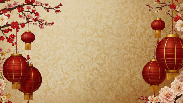 Festive Glow | Red Lanterns and Golden Flowers for CNY