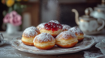 Donuts with powdered sugar on top