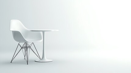 Fototapeta premium Minimalist white chair and table against a white background.