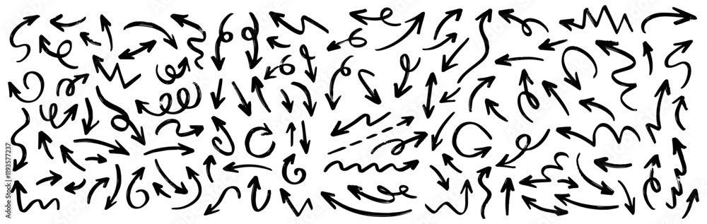 Aufkleber Hand drawn arrows collection Set simple flat arrows isolated on white background. Arrow mark icons and arrow paint. Stock vector. EPS10.