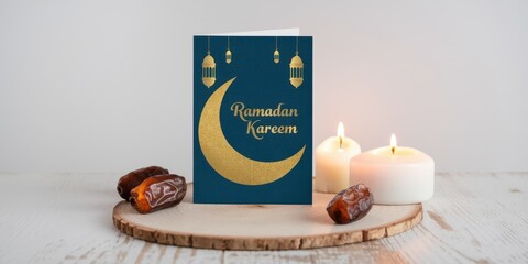 Ramadan Kareem greeting card with dates and candles