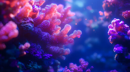 Obraz premium An Enchanting Underwater Experience: Bioluminescent Coral Patterns Throbbing with Life and Color