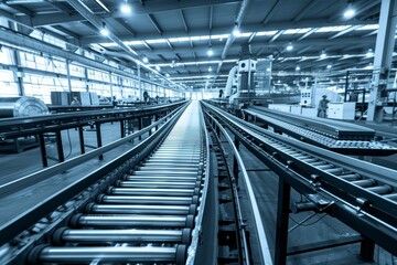 A conveyor system inside a modern industrial facility, highlighting efficiency in production processes.