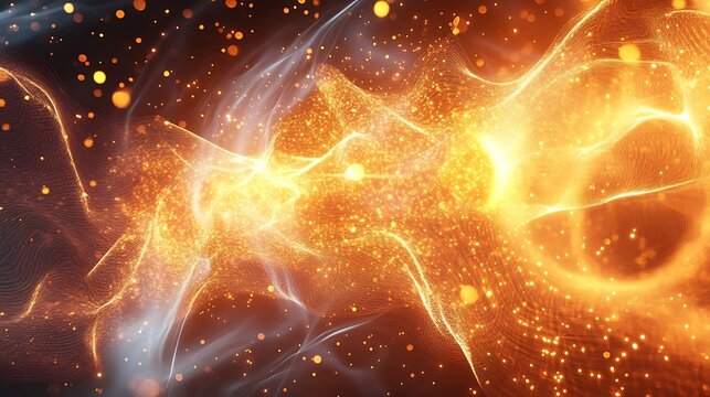 Fusion processes visualized glowing particle flow intricate thermodynamic process patterns