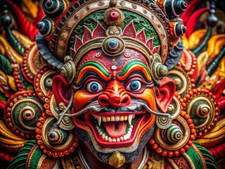 Macro Shot: Black & White Sri Lankan Traditional Devil Dancing Mask Drawing Detail